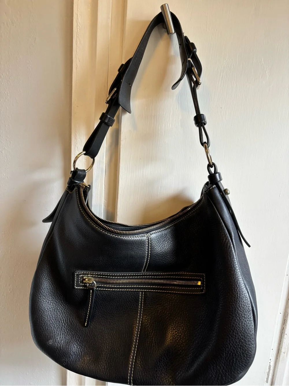 Dooney & Bourke Black Pebbled Leather Shoulder Bag with Gold Hardware